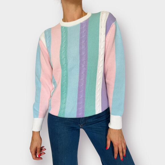 Vintage 90s La Mode‎ pastel Striped Sweater - Picture 1 of 6